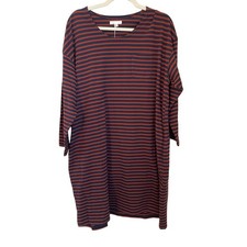 ENGINEERED GARMENTS NY Size 2 (L ) Striped T-Shirt Dress Rust Navy Long Sleeve