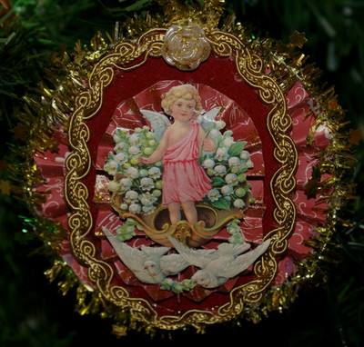 Viktorianischer Engel mit Vögeln Ornament Nostalgie Schrott Sammlerstück Weihnachtsdeko