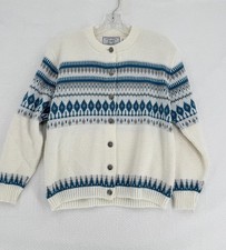 Jersild Vintage Blue White Fair Isle Nordic Crew Cardigan Sweater Sz 38