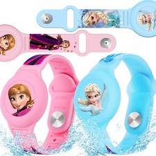 Waterproof AirTag Bracelet for Kids 2 Pack , Princess Air Tag Blue Pink