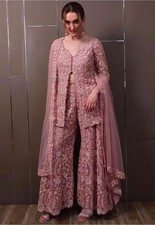 Women's Embroidered Georgette Kurta Palazzo Set with Butterfly Net Dupatta