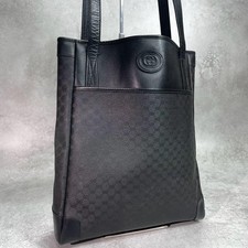 GUCCI 002.123.0035 GG Tote Bag Black Leather Logo Gold Hardware From Japan