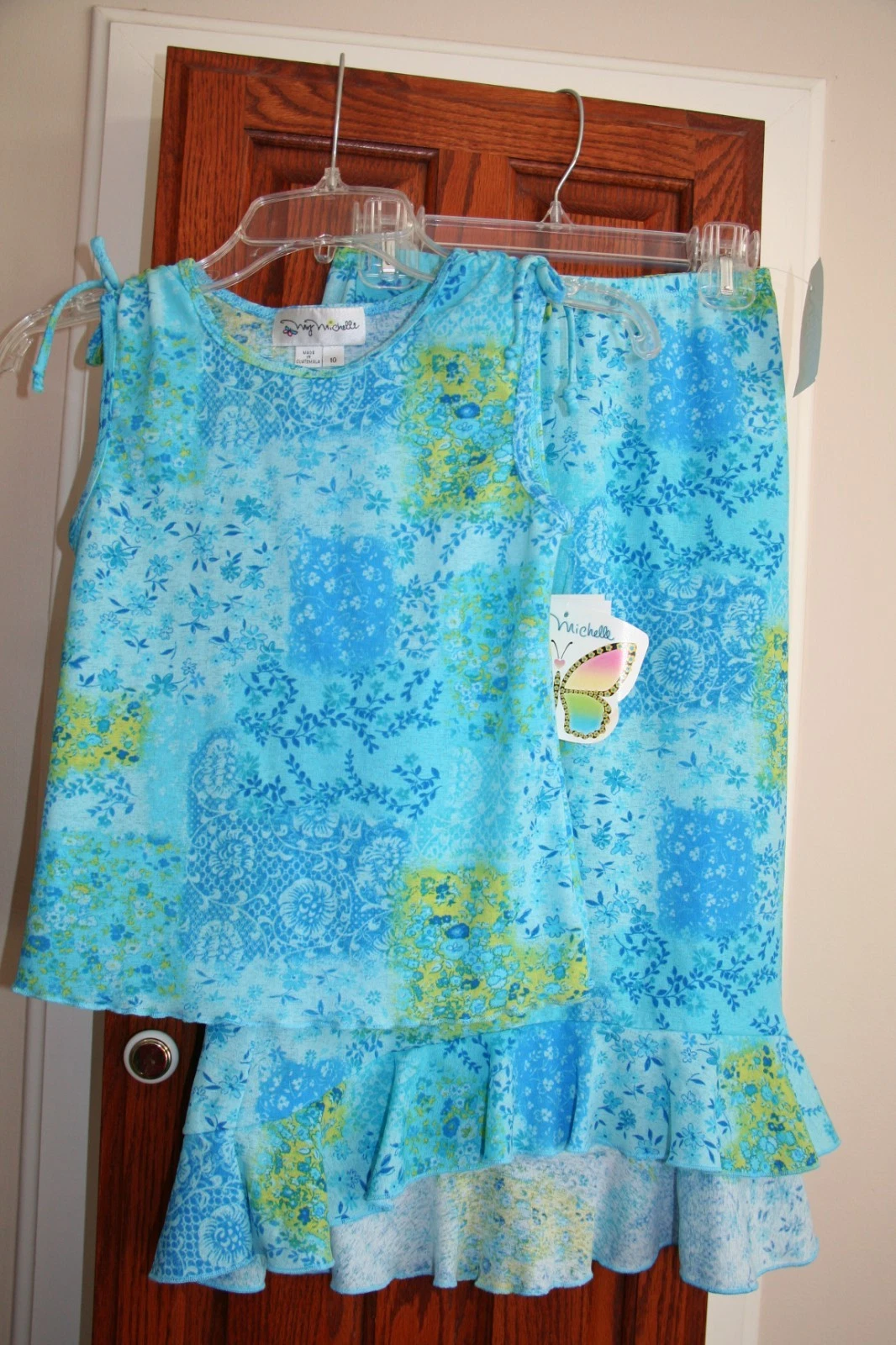 My Michelle Girls NWT 10 Blue flower top/High-Low ruffle skirt 2 piece set