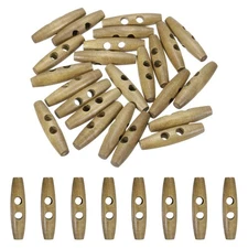 24pcs Wooden Toggle Button, 55mm/2.2" 2 Hole Olive Sewing Buttons, Light Coffee