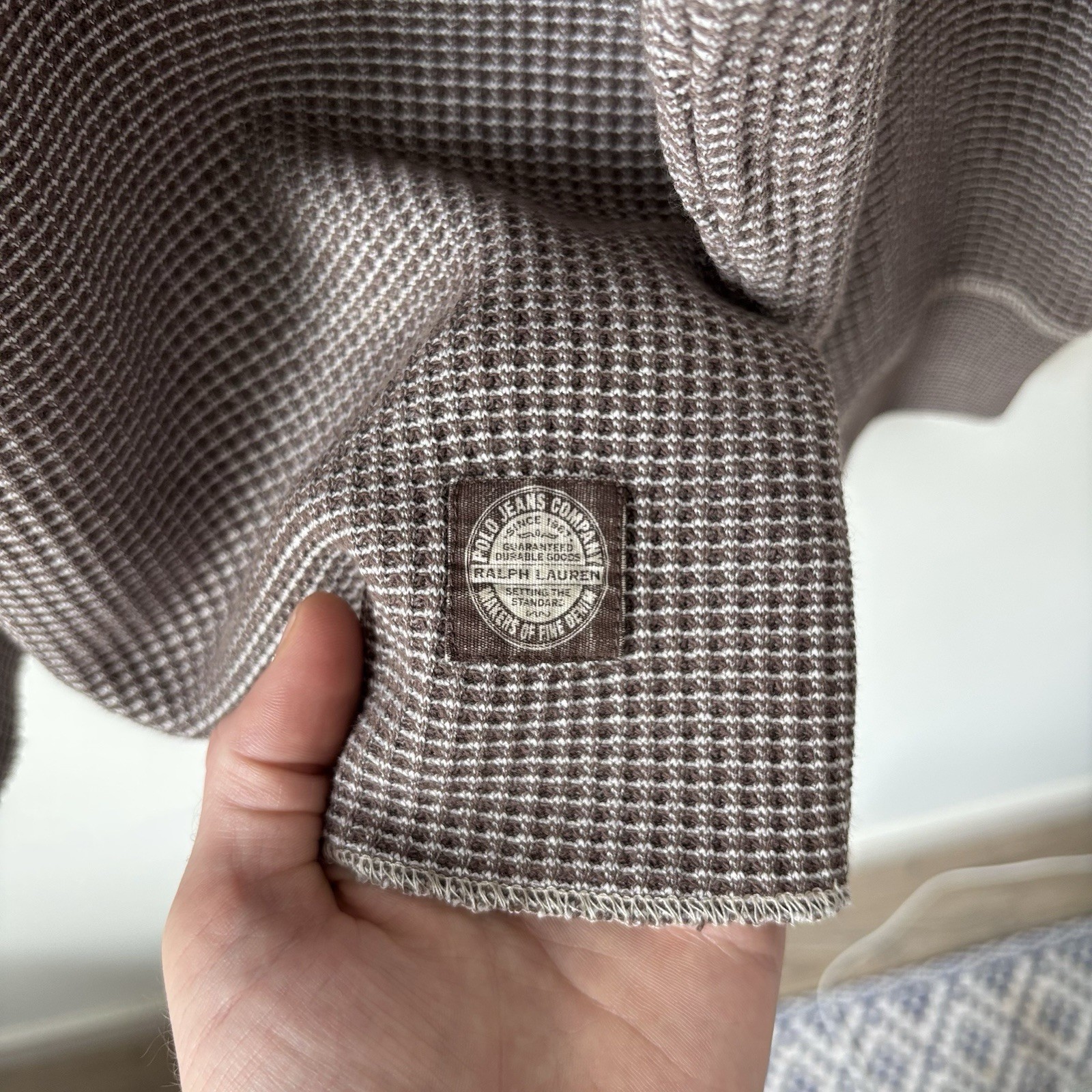 Ralph Lauren Polo Jeans Waffle Knit Shirt Size XL Thermal Base Layer Brown USA thumbnail 6