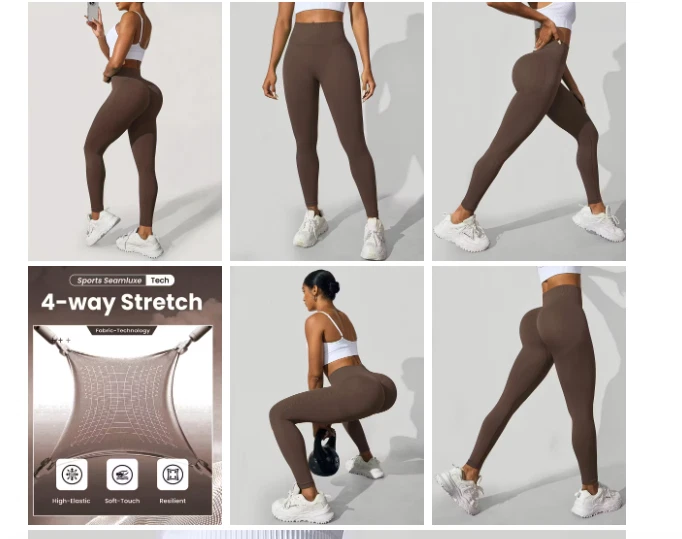 Seamless High-Waisted Yoga Pants Women Tummy Control Butt-Lifting 4-Way Stretch - Image 4 of 4