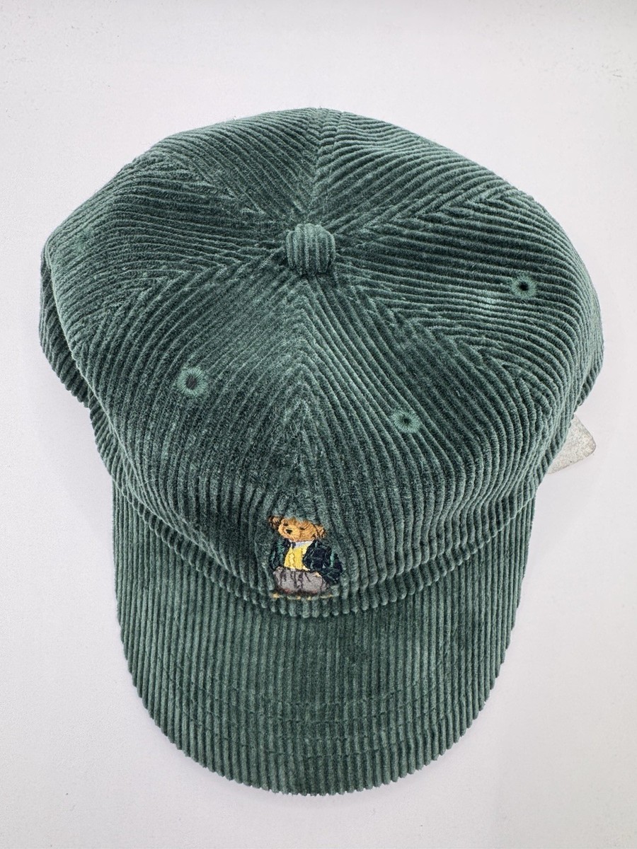 VTG Polo Sport Bear Hat Corduroy Green Strapback Ralph Lauren NWT