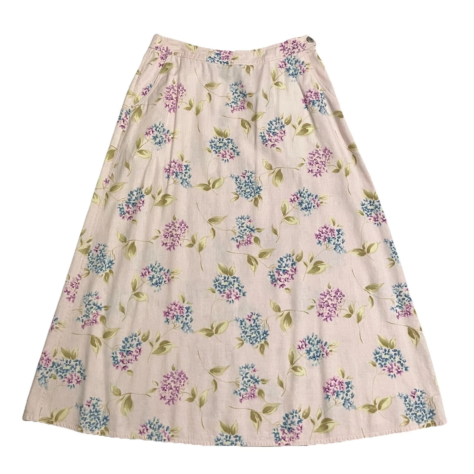 Vtg Womens Liz Claiborne Long A-line Skirt Linen Blend w Pockets Pink Floral 10P