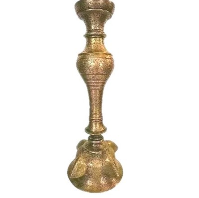 Antique Solid Bronze? Etched Engraved Ornate Candlestick Holder