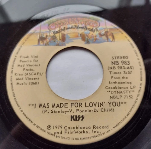 CANADA!!! Ex KISS I Was Made For Lovin' You / Hard Times 1979 CASABLANCA 45