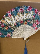 Decorative Plastic & Fabric Foldable Fan w/ Tassel