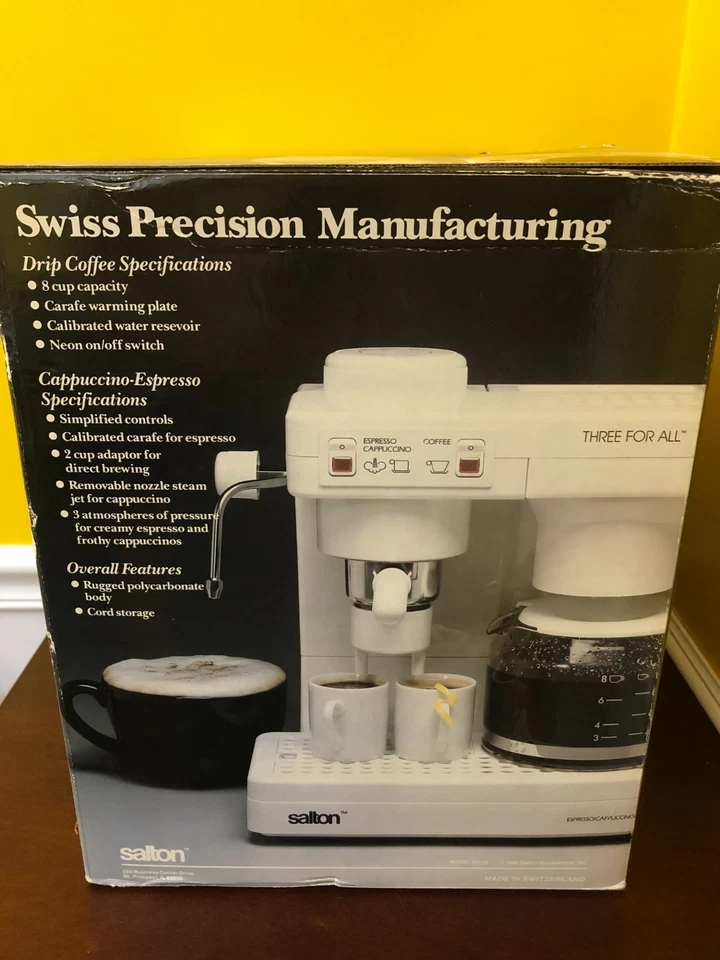 Salton Three For All EX-10 1989 cafetera espresso capuchina blanca nueva de stock Foto 3 de 4
