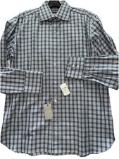  615 NWT TOM FORD B W Gray Check 17 eu43 Dual button collar  cuffs dress shirt