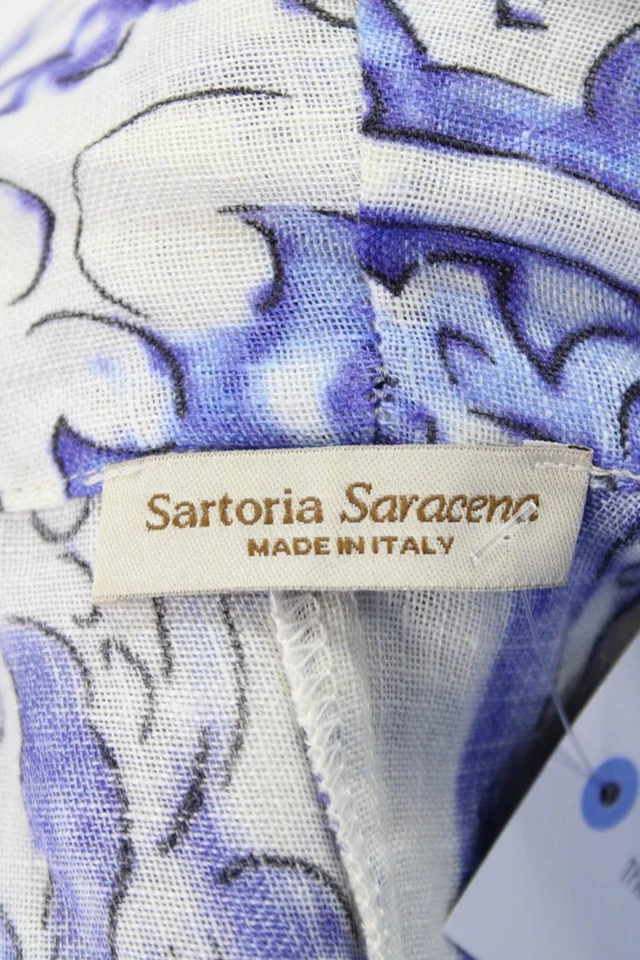 Vestido envolvente Sartoria Saracena para mujer de lino floral con cuello en V azul talla L Foto 4 de 4