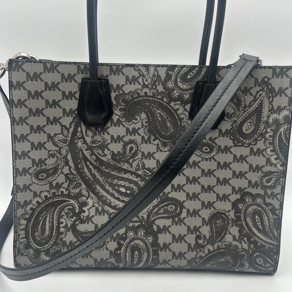 Michael Kors Tote Shoulder Bag Paisley Mercer Large Convertible Black Grey - Image 3 of 4