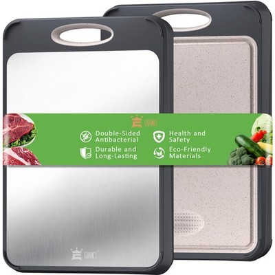 Eco Friendly Cutting Board, Wheat Straw And Stainless Steel, Double Sided, Silve