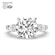 Round Diamond Trilogy Ring 18k White Gold Labgrown 6.25 Ct Solitaire