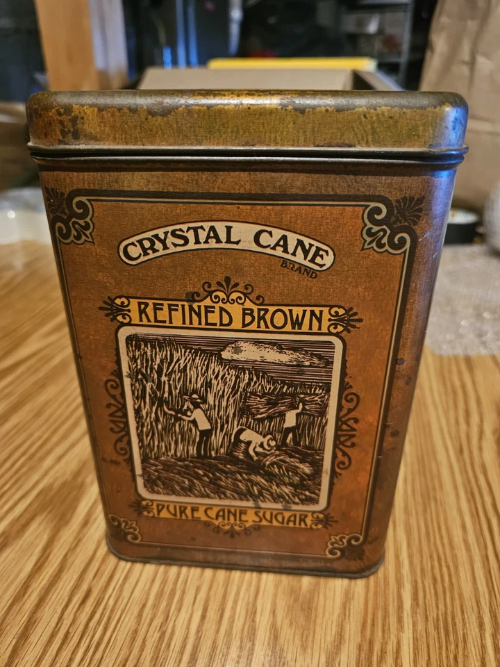 VINTAGE TIN--CRYSTAL CANE REFINED BROWN PURE CANE SUGAR  9"X6"X5", GOOD COND. - Image 2 of 4