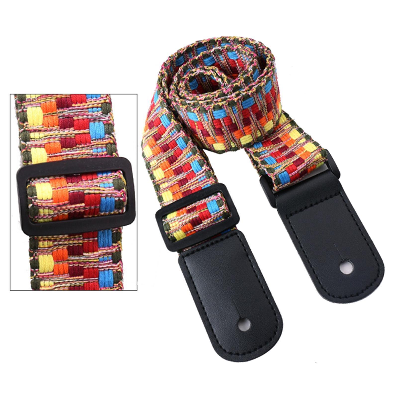 Vintage Stripy Style Leather Ends Guitar Bass Strap for Ukulele Banjo