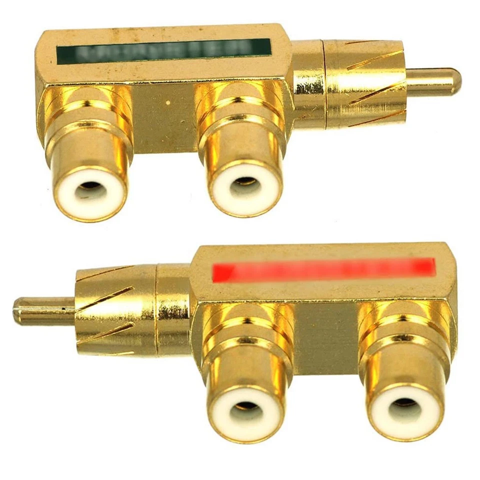2x RCA F Splitter Plug Adapter 1 RCA Male to 2 Dual RCA Female Adapter Connector - Image 2 of 4