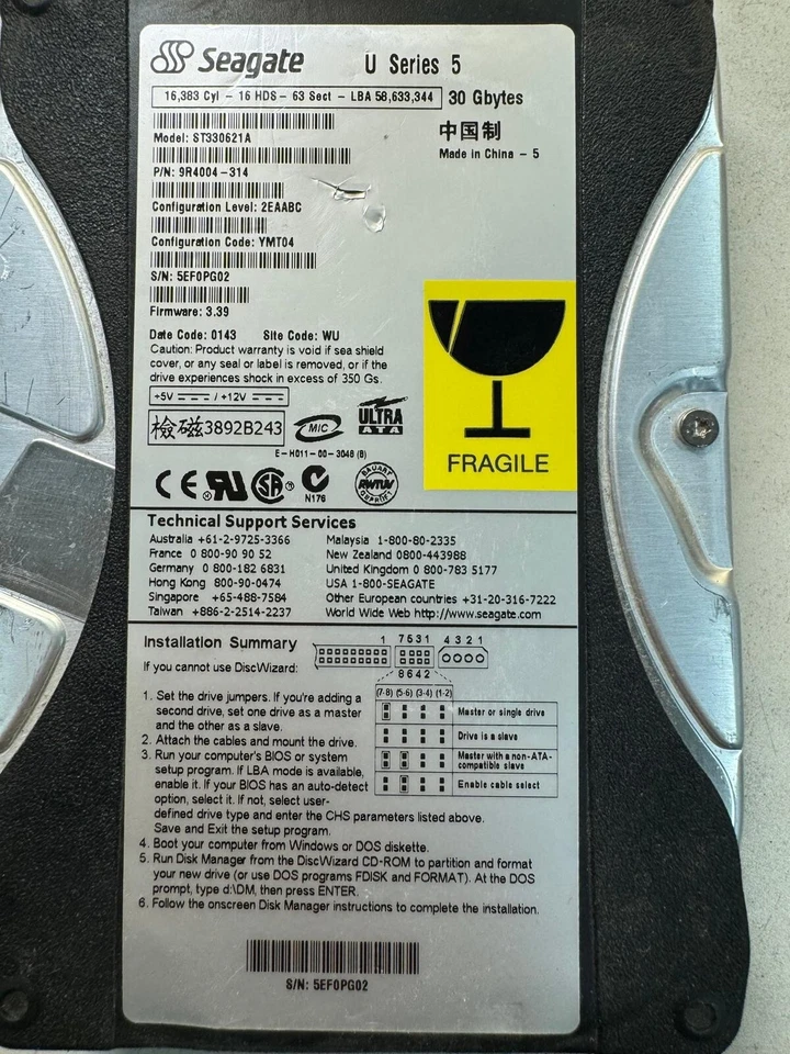 SEAGATE ST330621A 9R4004-314 30GB Firmware 3.39 Date Code 0143 ATA 3.5" HDD - Image 2 of 4