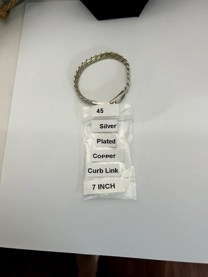 男式镀银铜弯链 7 英寸手链带扣 — 第 4/4 张图片