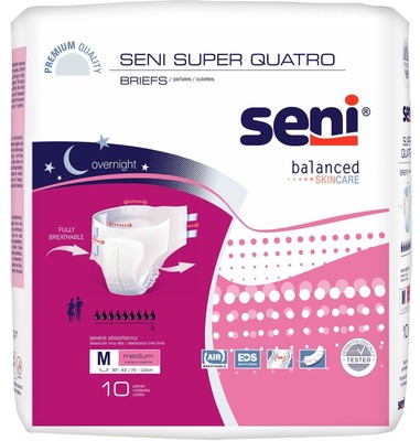 Seni Super Quatro Unisex Incontinence Briefs, Medium 30''-43'' 40 Count