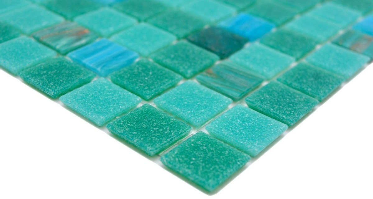 Carton De 10 Feuilles De Mosaïque Verre Turquoise – 20x20 Mm – Pour Piscine, Mur, Sauna – Mosaik-Netzwerk