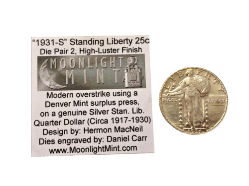 Very Rare 1931 s Silver Standing Liberty Quarter Fantasy Overstrike Daniel Carr - Afbeelding 1 van 5
