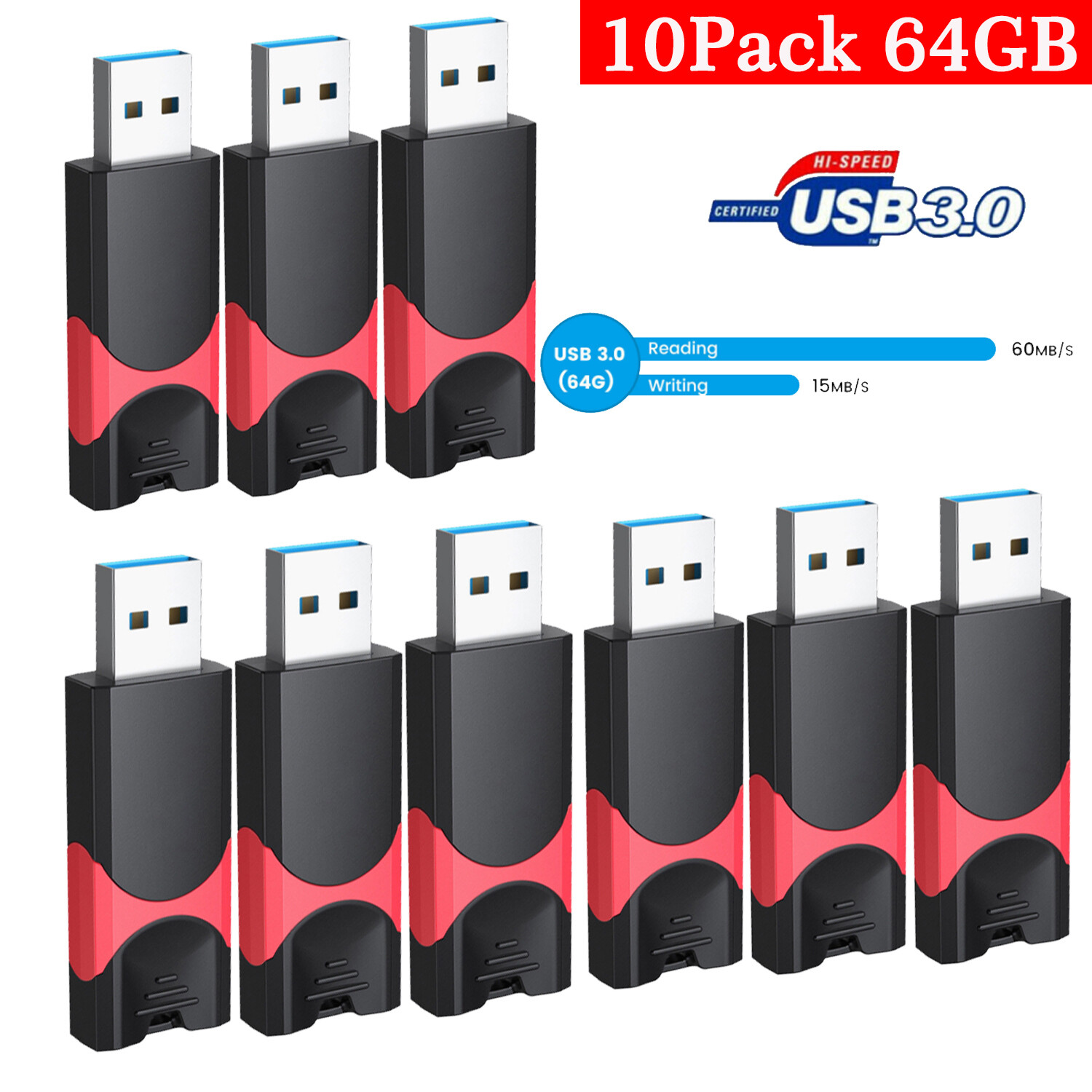 Memoria USB 3.0 de 32GB, 64GB, 128GB, memoria flash de almacenamiento, paquete de 1, 2, 5, 10, 20 y 100 unidades, imagen 5