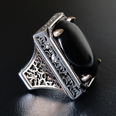 Large Black Onyx Gemstone Ring Mens Handmade Jewelry solid 