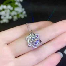 14K White Gold Finish Free Chain 2.10Ct Lab Created Diamond Star Shape Pendant