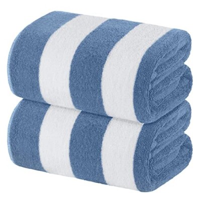 Bath Sheet Towels  Large Size 35x70  Lt Blu Cabana Stripe 2 Pk  Highly Absorbent