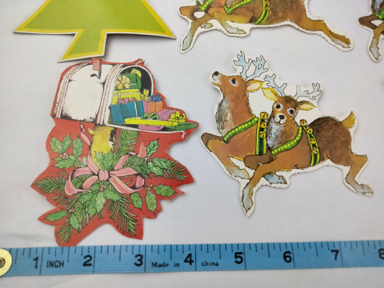 (7) Vintage Christmas Cardboard Cut Outs Santa/Reindeer/ Paper