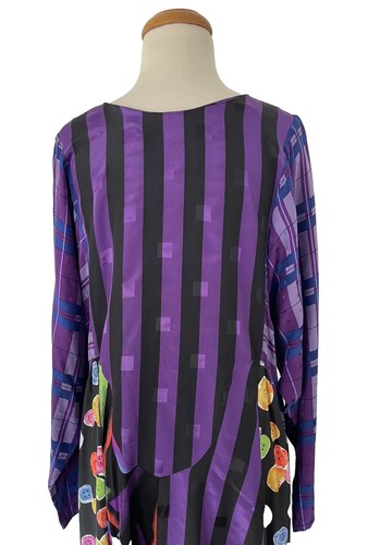 CONNIE FAILS Womens XL DRESS Purple Unique Mix Print Long Oversized Rare Vintage - Picture 13 of 16