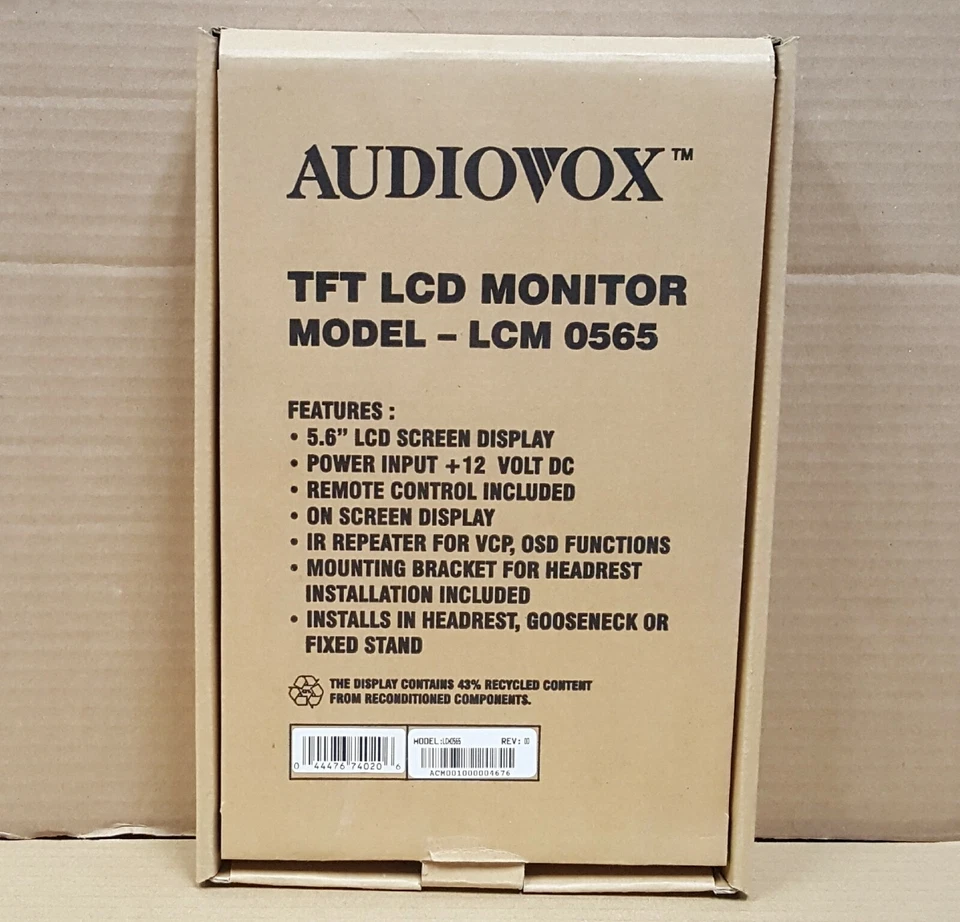 Audiovox LCM0565 5.6" TFT LCD Monitor with Headrest Housing NEW IN PACKAGE - Image 3 of 4
