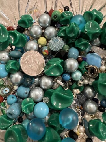 Vintage bis jetzt Perlen Suppe Aqua Grün Glas Stein Plexiglas Glitzer & Fundstücke #J-29 - Bild 2 von 5