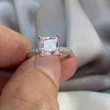 Women's Ring for Her 14K White Gold Plated Princess Cut Lab Created Sapphire