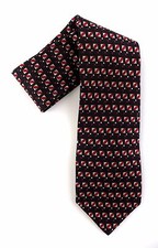 XMI Mens Necktie Black Red Geometric Design Handmade 100% Silk Tie Made in USA