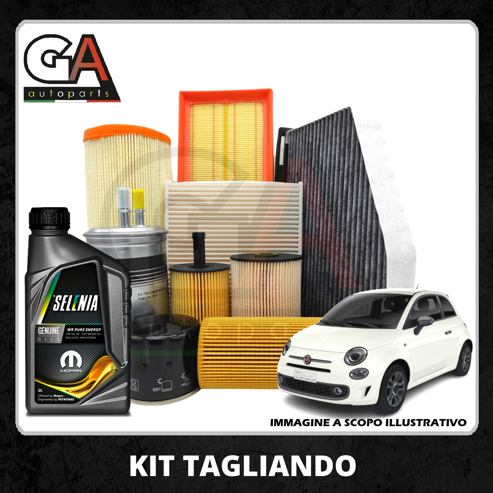 Kit tagliando Fiat 500 1.3 multijet 95 cv olio selenia wr pure energy 5w30 4 LT