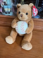 Ty Beanie Baby - SHORTSTOP THE BASEBALL BEAR 6.5" w Creased tag..Excellent Bear