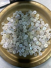 Vtg Buttons Sewing Crafts Small White Pearl 3.5 oz Mix 2 4 hole shank Doll Child