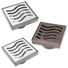 SereneDrains 304 SS 4 Inch Square Shower Drain Kit Ocean Wave Cover 3 Colors