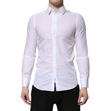 DOLCE & GABBANA Shirt White Cotton MARTINI Long Sleeve Dress 37/US14.5/XS 670usd