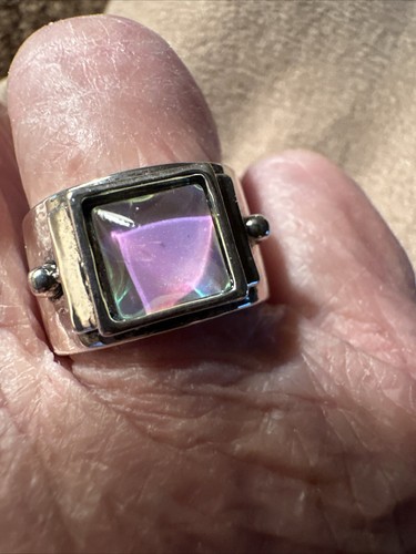 Pink And Blue Resin Moonstone Square Stone Ring In .925 Silver Plated Size 8 - Picture 4 of 9