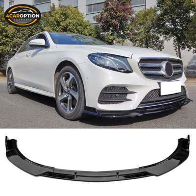 Fits 17-20 W213 E-Class B Style Front Bumper Lip Spoiler Splitter PP Gloss Black