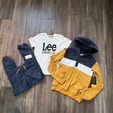 NWT Lee Boy's 3-PC SET T-shirt, Hoodie and Pants - Mustard/blue Size 7 MSRP 60