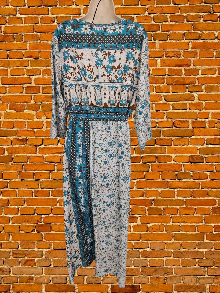 VINTAGE XL MULTI DRESS MAXI LONG SLEEVE BEACH TUNIC PRINT CASUAL WOMEN XLARGE — 第 4/4 张图片