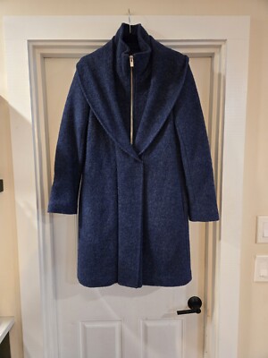 Club Monaco Kasppere Wool Minimalist Zip Up Coat Womens Navy Blue Size  Large