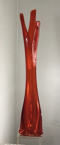 VINTAGE WIKINGER GLAS EPISCHE DREIECKIGE BASIS GESCHWUNGENE VASE #1221 3 FOLIENKAKI 26,5"